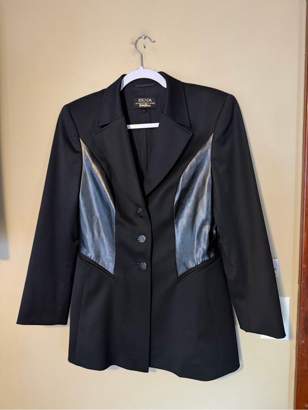 Escada For Neiman Marcus Vintage Wool and Faux Leather Blazer Jacket - Picture 2 of 10